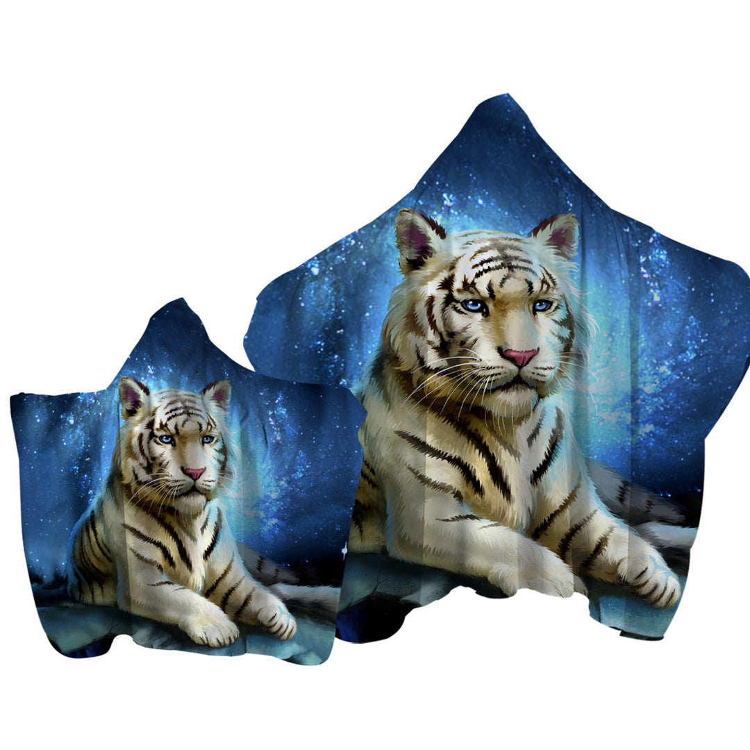 Lovely White Tiger Art Towel with Hood