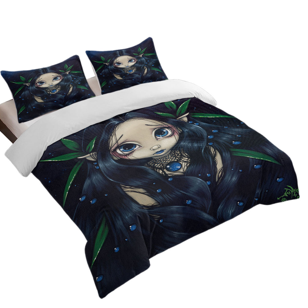 Lovely is the Night Dark Raven Hair Elf Fairy Queen Size Duvet Cover