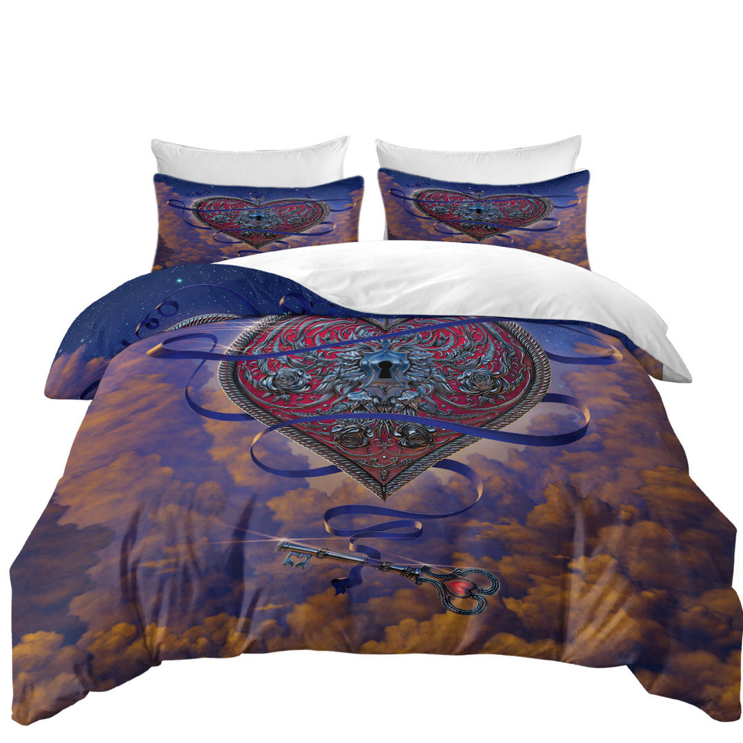 Lovers Sky Key and Heart Duvet Cover