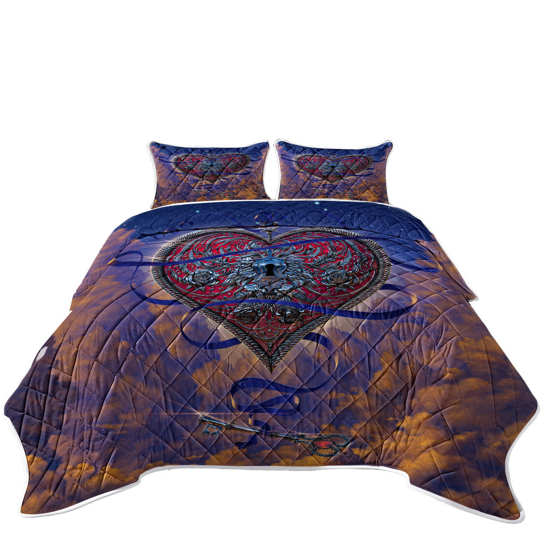 Lovers Sky Key and Heart King Size Bedspreads