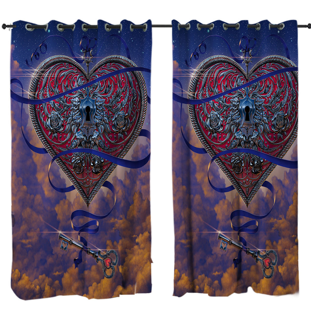 Lovers Sky Key and Heart Window Curtains