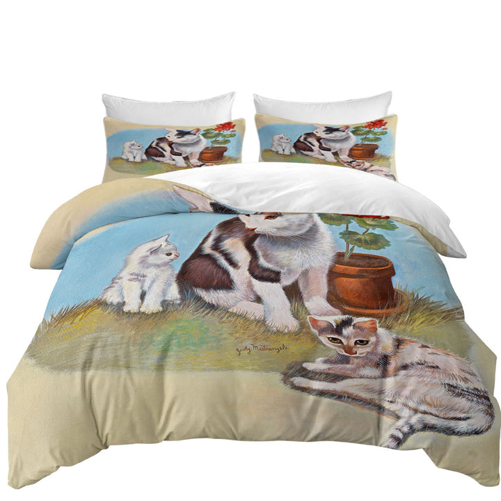 Lovey Cat Art Painting Momma Cat and Kittens Duvet Cover sale