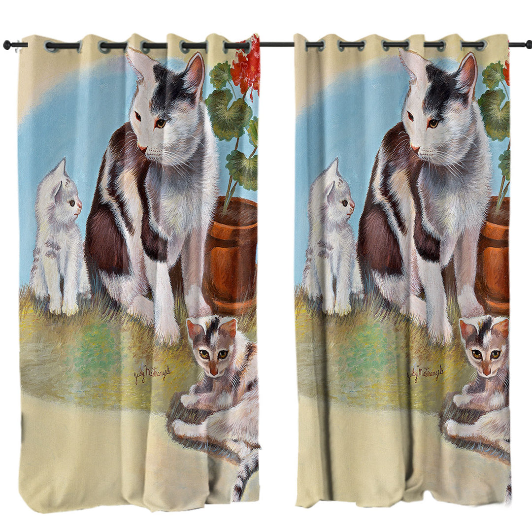 Lovey Cat Art Painting Momma Cat and Kittens Made to Measure Curtains