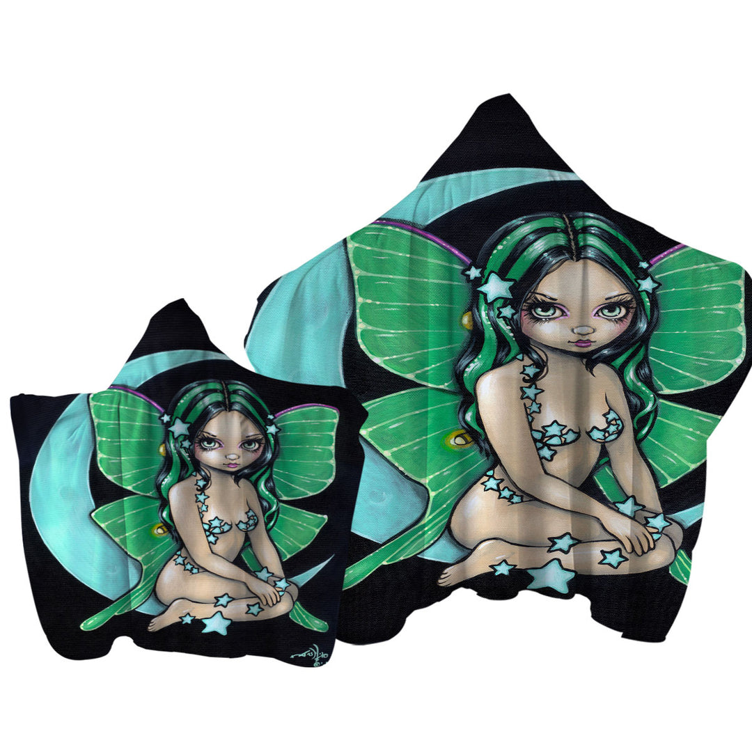 Luna a Star Studded Green Highlights Little Fairy Towel with Hood