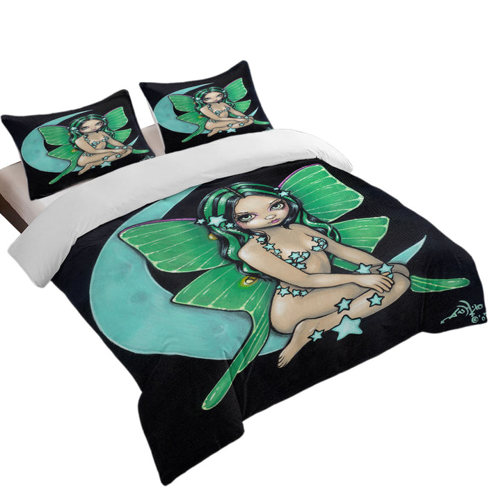 Luna a Star Studded Green Highlights Little Fairy Twin Duvet Covers