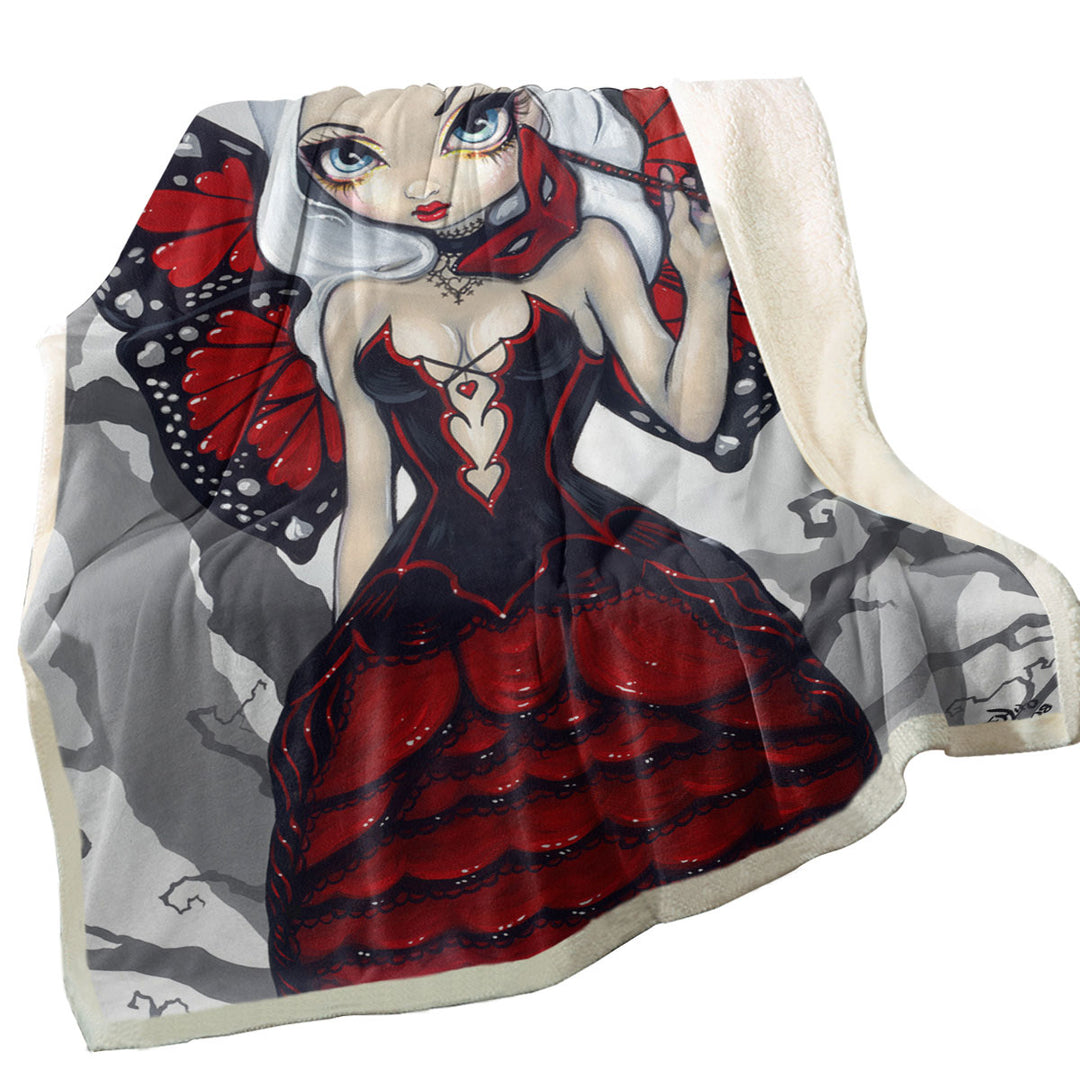 Luxurious Red Ball Gown Fairy Valentine Masquerade Fleece Blankets