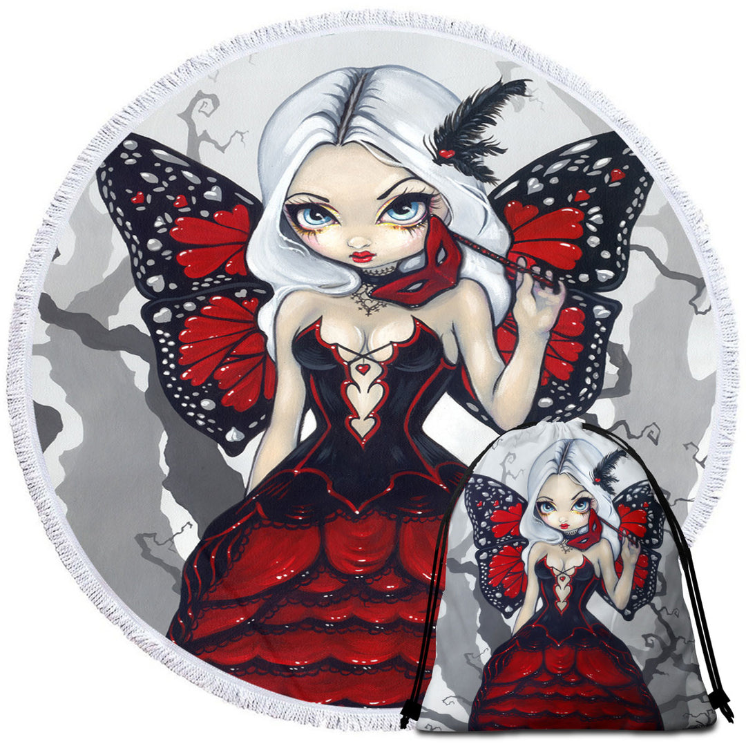 Luxurious Red Ball Gown Fairy Valentine Masquerade Round Beach Towel