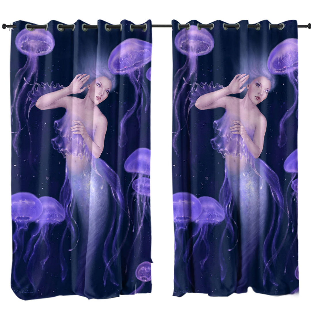 Made to Measure Curtains with Underwater Art Purple Jellyfish and Mermaid