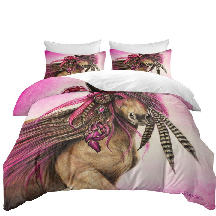 Magenta Warrior Native American Horse Coverlet