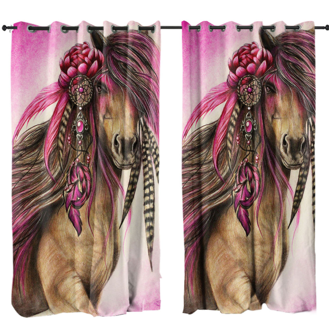 Magenta Warrior Native American Horse Curtain