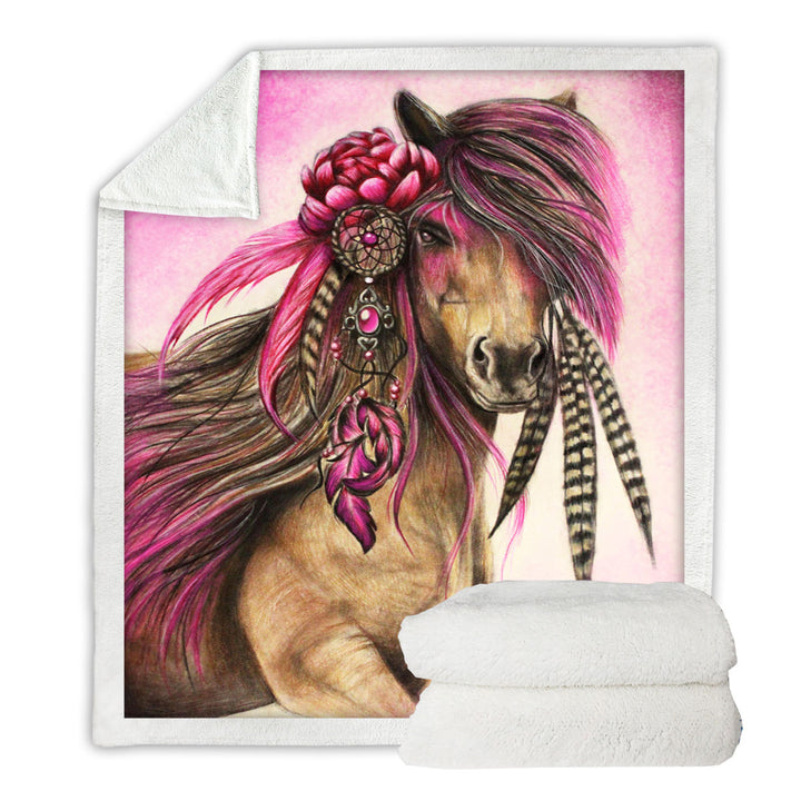 Magenta Warrior Native American Horse Decorative Throws for Girls