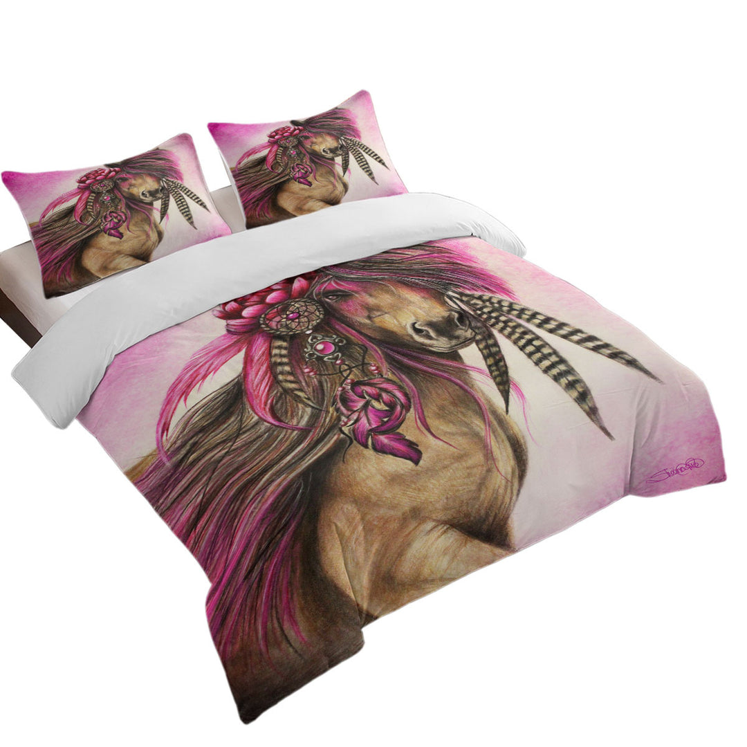 Magenta Warrior Native American Horse Duvet Cover