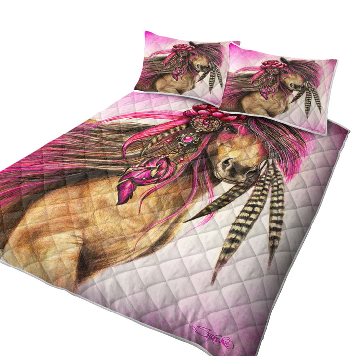 Magenta Warrior Native American Horse King Size Quilt Set