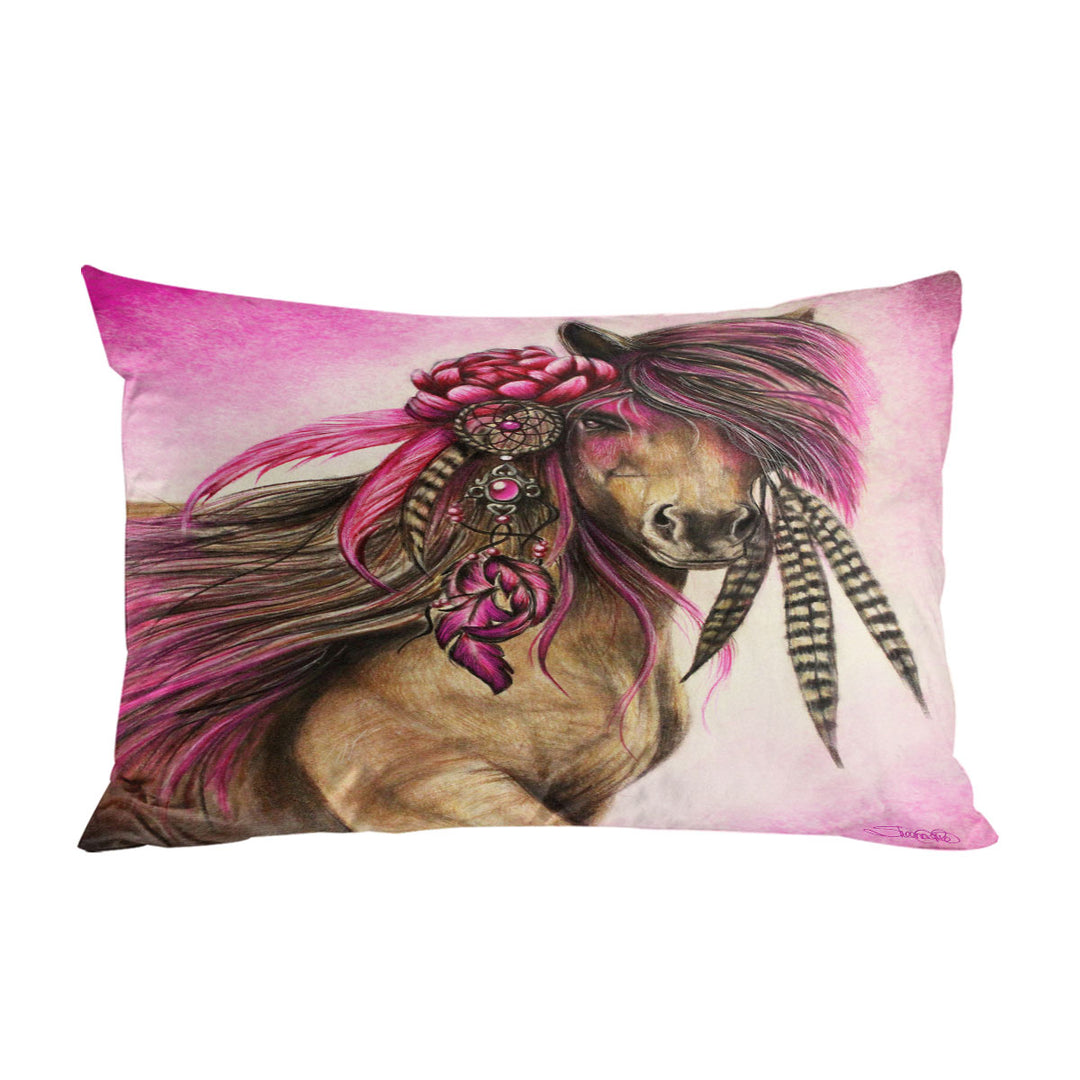 Magenta Warrior Native American Horse Pillowcase