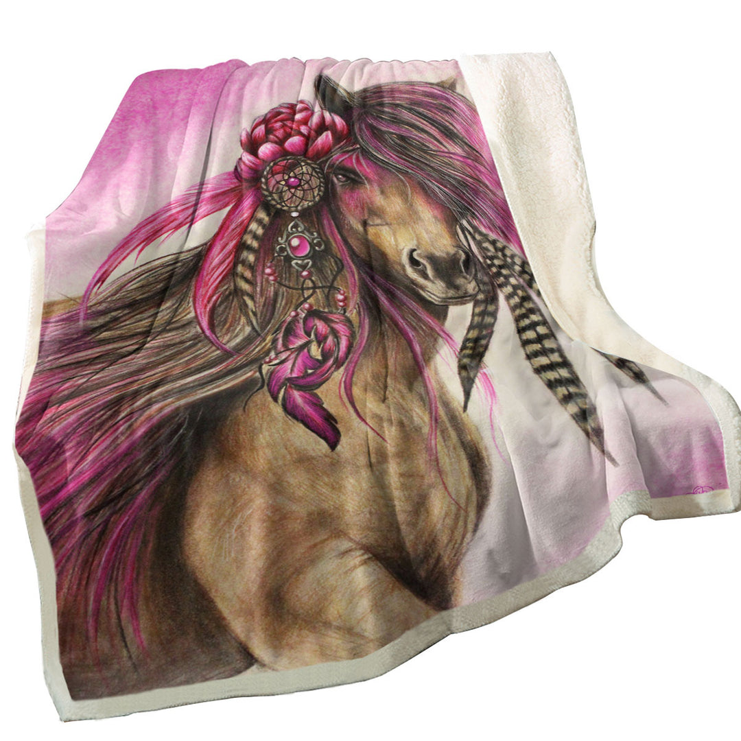 Magenta Warrior Native American Horse Sofa Blankets