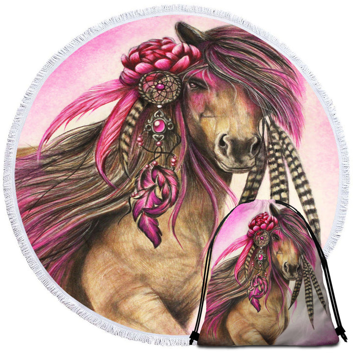 Magenta Warrior Native American Horse Womens Beach Towel