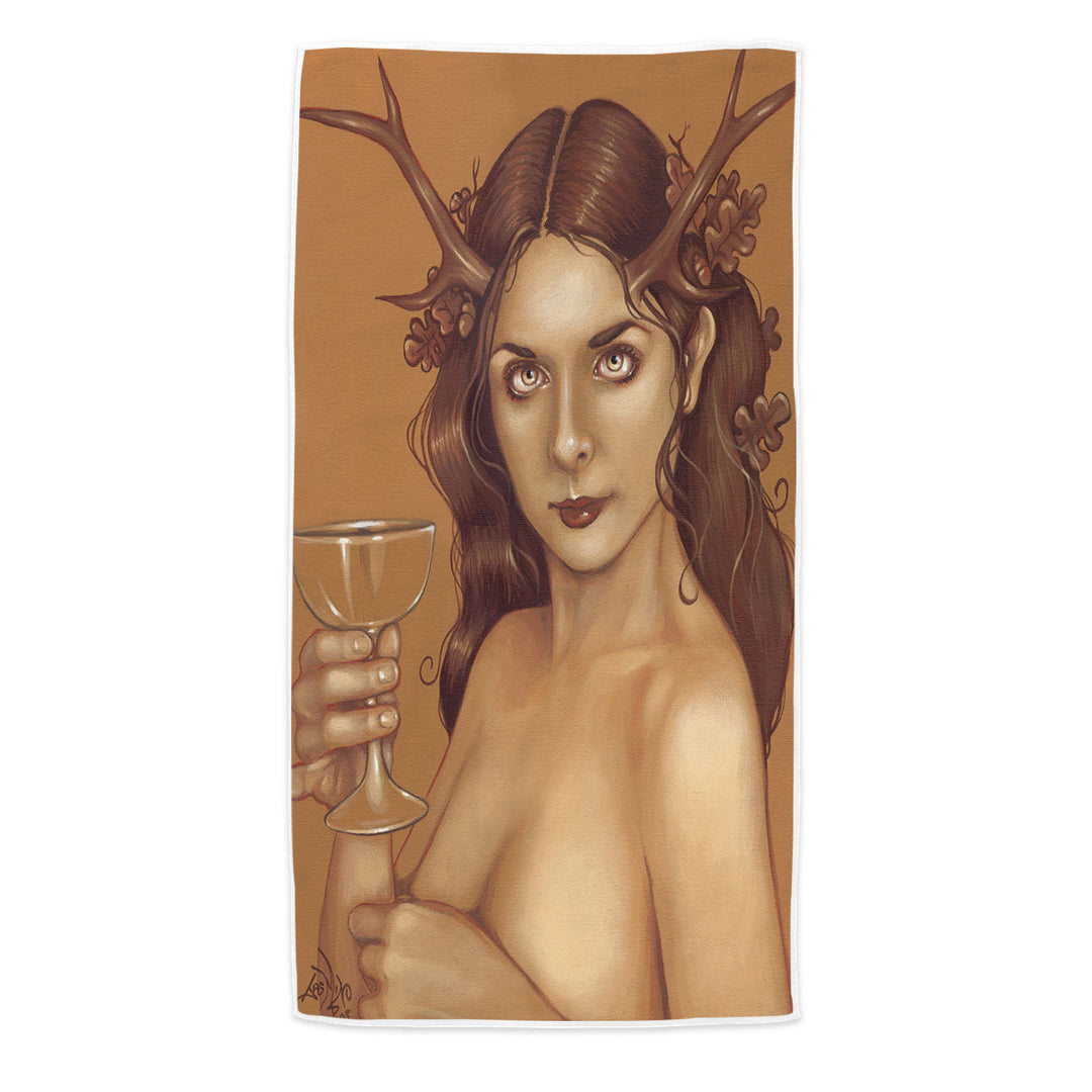 Magical Chalice Antlers and Oak Leaves Woman Beach Towel