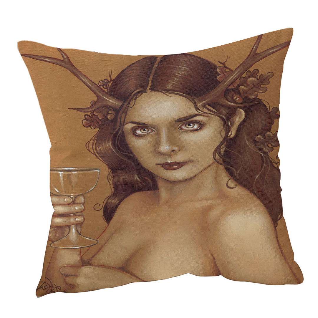 Magical Chalice Antlers and Oak Leaves Woman Cushions