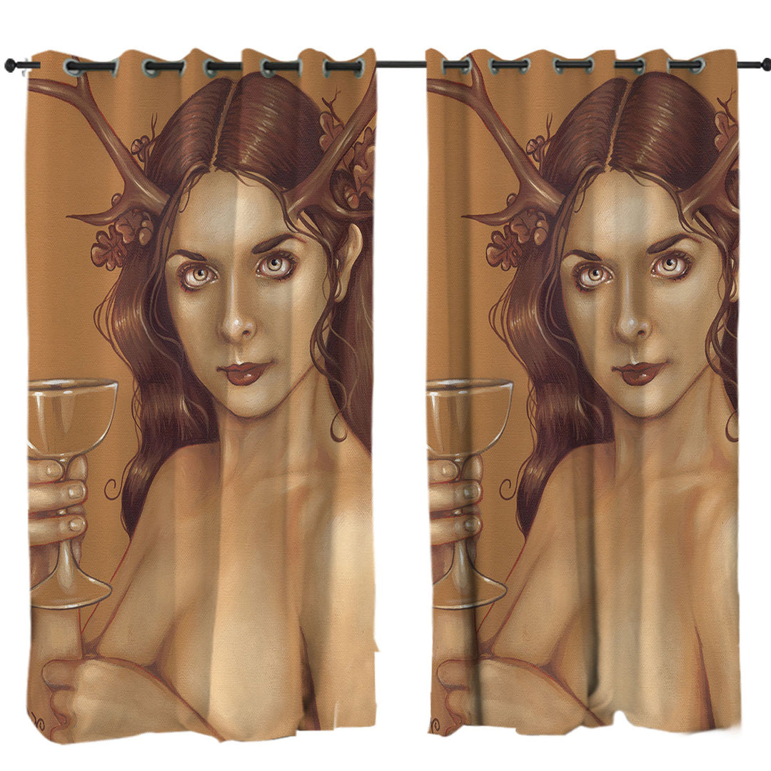 Magical Chalice Antlers and Oak Leaves Woman Drapes