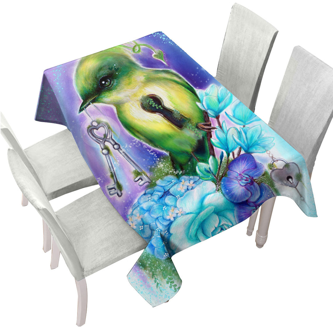 Magical Fantasy Art Key Bird with Flowers Custom tablecloths