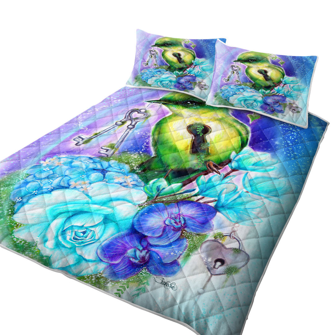 Magical Fantasy Art Key Bird with Flowers Quilt Shop Near Me