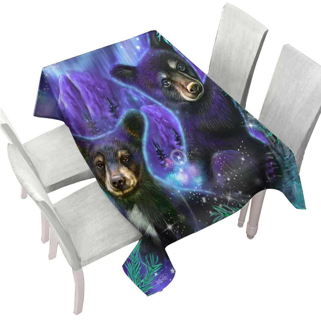 Magical Forest Purple Sky Black Bear Cubs Tablecloths