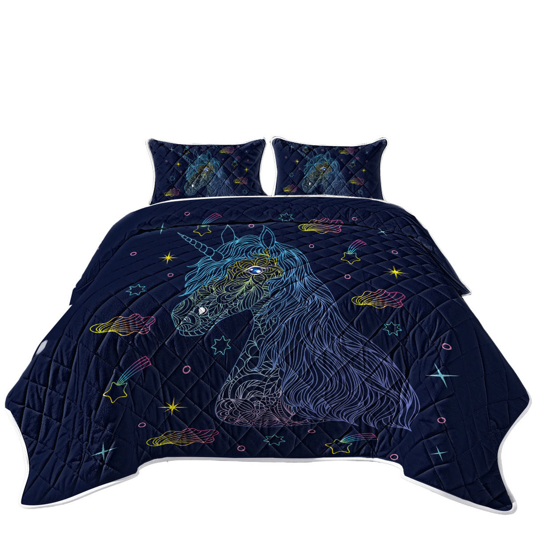 Magical Skies and Unicorn Drawing King Size Quilt Sets