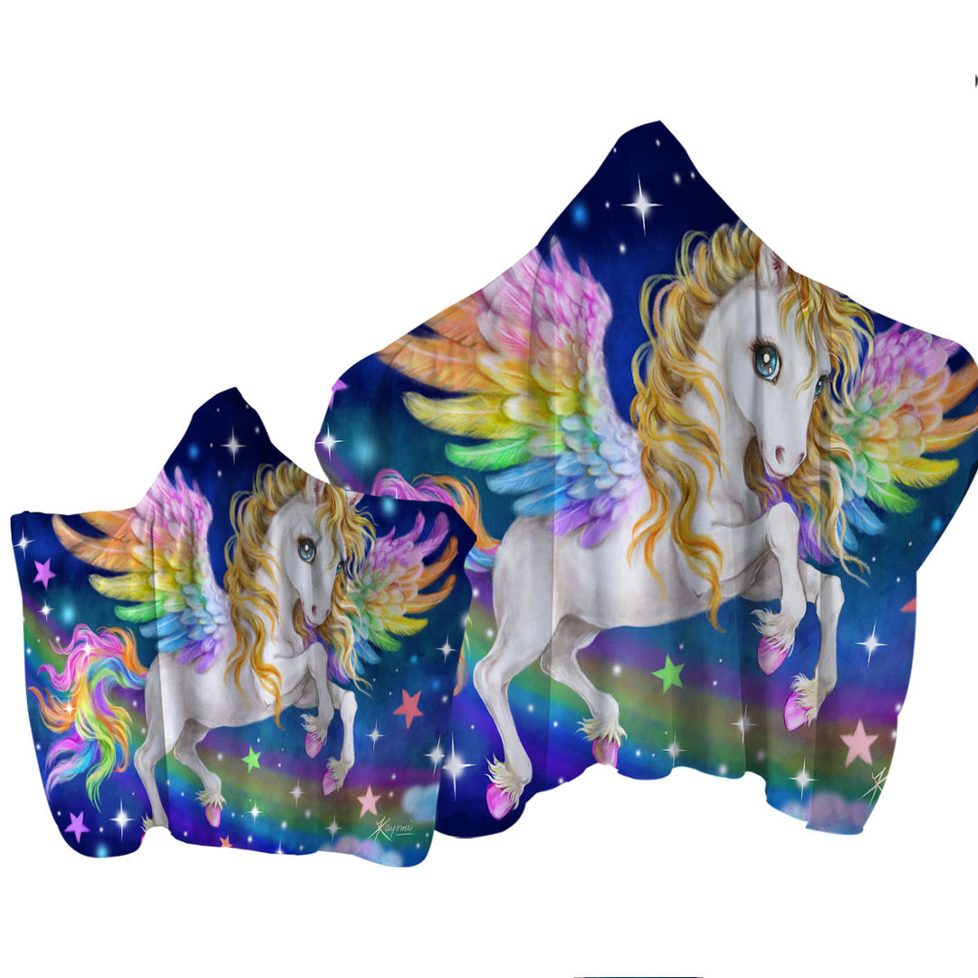 Magical Starry Night Colorful Rainbow Pegasus Towel Hoodie