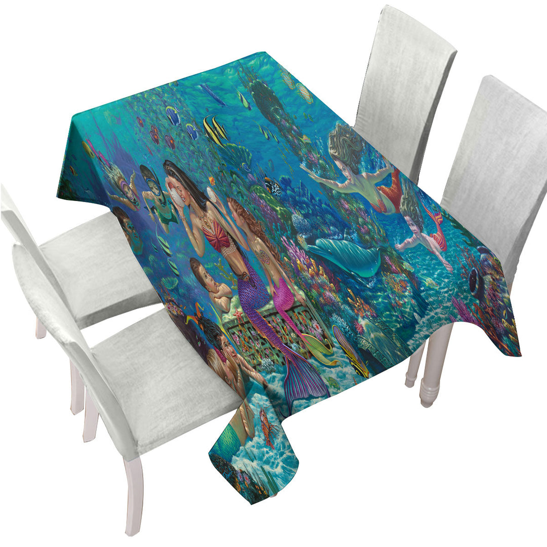 Magical Underwater Art the Mermaids World Tablecloth