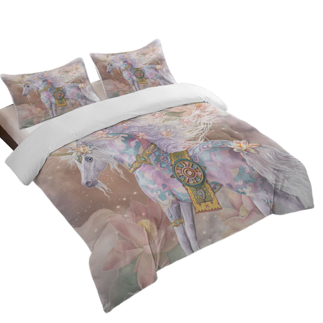 Magical Unicorn Art Pinkish Lotus Blossom Duvet Cover Queen