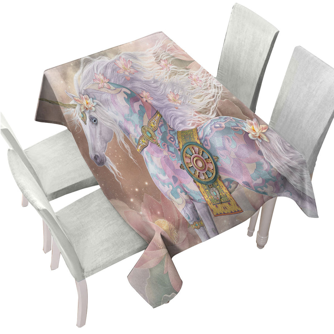 Magical Unicorn Art Pinkish Lotus Blossom Tablecloth