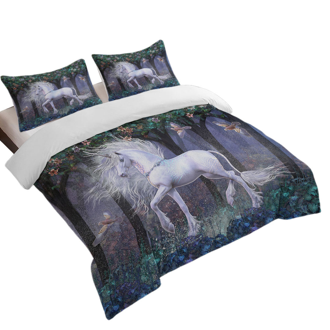 Magical White Unicorn and Birds Sacred Grove Daybed Covers Sets