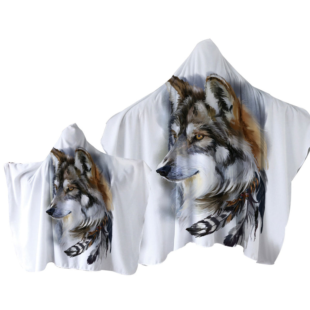 Magnificent Art Native American Wolf Towel with Hood