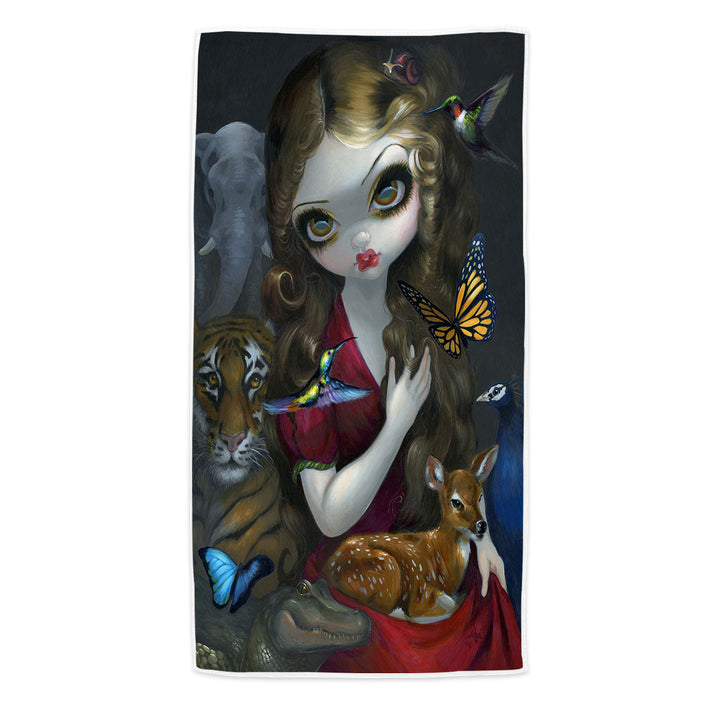 Maiden Fauna the Goddess of Animals Beach Towels