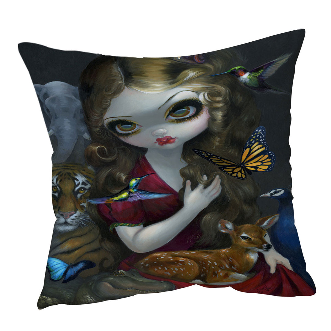 Maiden Fauna the Goddess of Animals Throw Pillow Cover