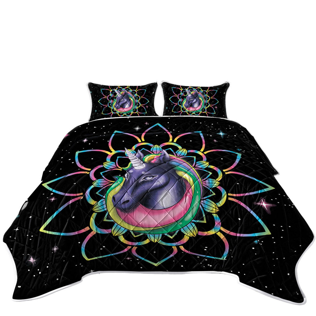 Mandala Unicorn in Space King Size Quilt Sets