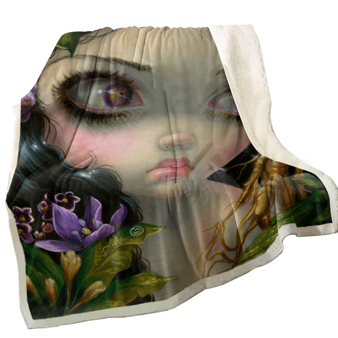 Mandrake Root Fleece Blankets Poisonous Beauties Mandrake Root Girl and Plants