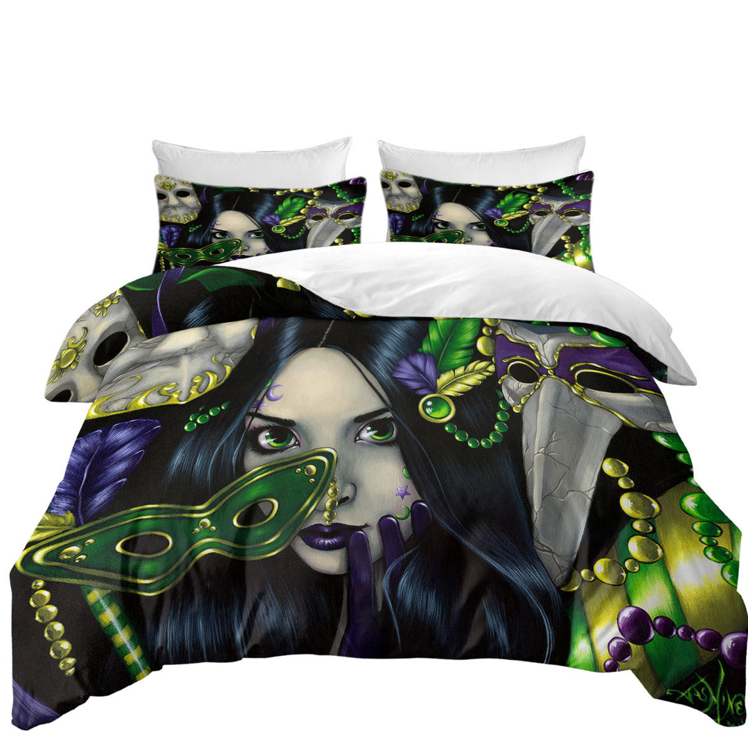 Mardi Gras Masquerade Purple Green and Gold Masks Coverlets