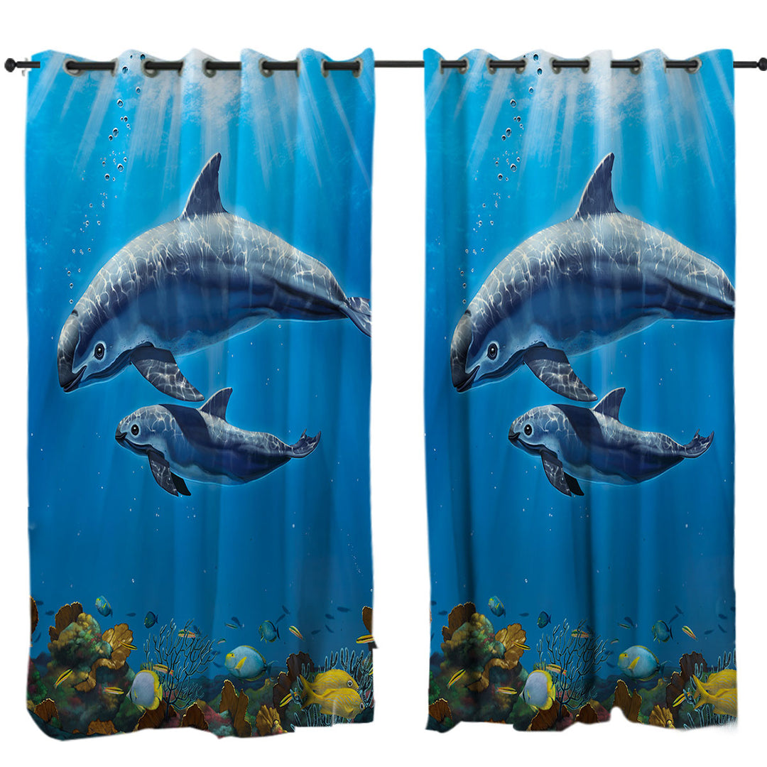 Marine Life Art Coral and Vaquita Drapes