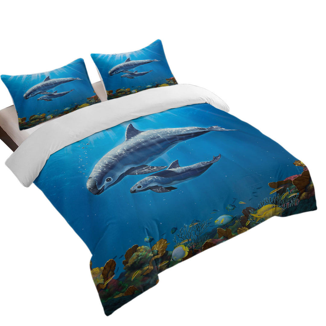 Marine Life Art Coral and Vaquita Duvet Cover set