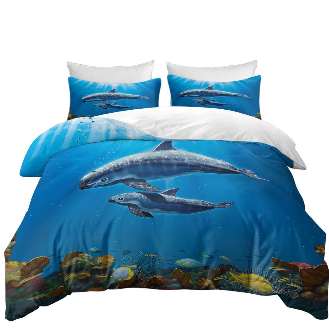 Marine Life Art Coral and Vaquita Duvet Covers