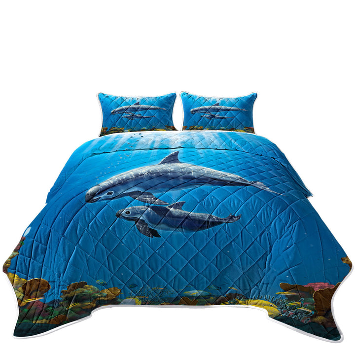 Marine Life Art Coral and Vaquita King Size Quilt