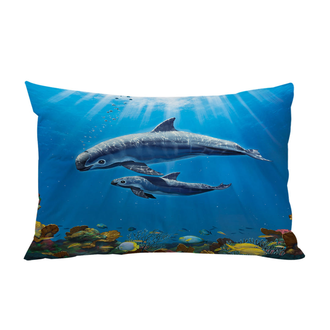 Marine Life Art Coral and Vaquita Pillowcase