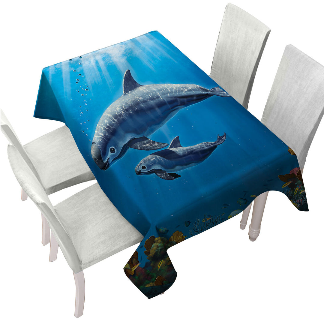 Marine Life Art Coral and Vaquita Tablecloths