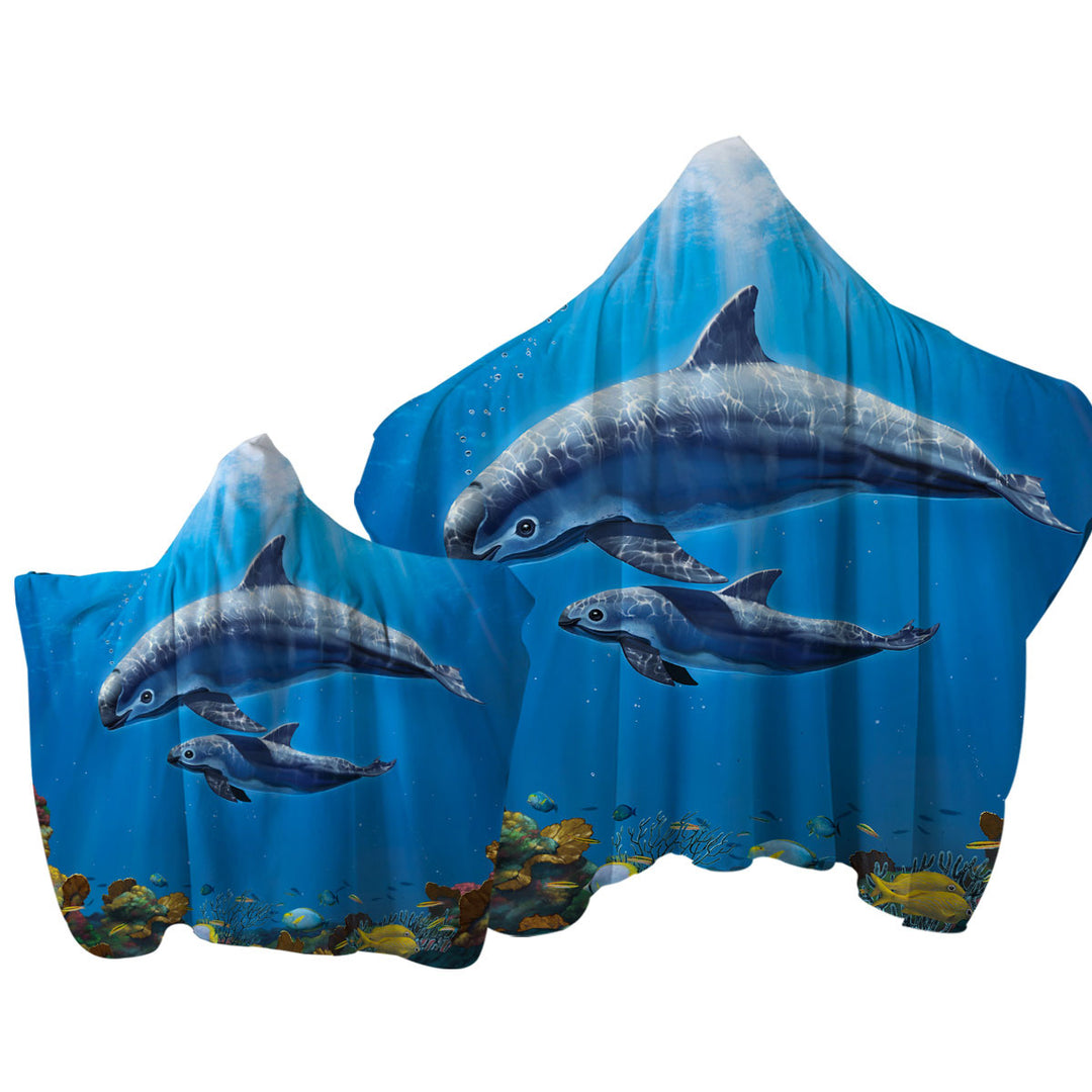 Marine Life Art Coral and Vaquita Towel Hoodie