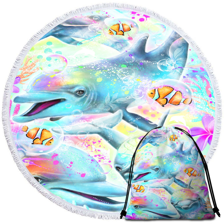 Marine Life Nice Beach Towels with Painting Daydream Rainbow Dolphins