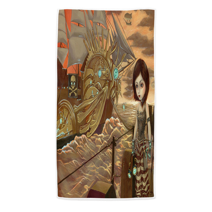 Maritime Sunset Pirates Ship Beautiful Girl Pirate Beach Towel