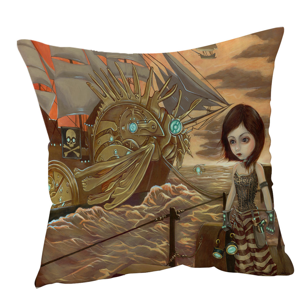 Maritime Sunset Pirates Ship Beautiful Girl Pirate Cushion Cover