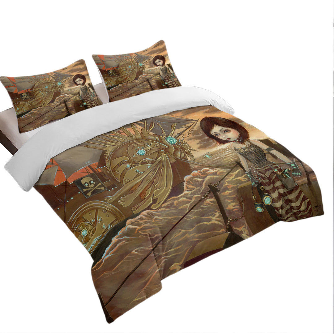 Maritime Sunset Pirates Ship Beautiful Girl Pirate Duvet Cover