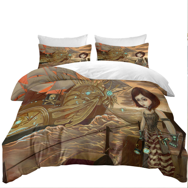 Maritime Sunset Pirates Ship Beautiful Girl Pirate Duvet Covers